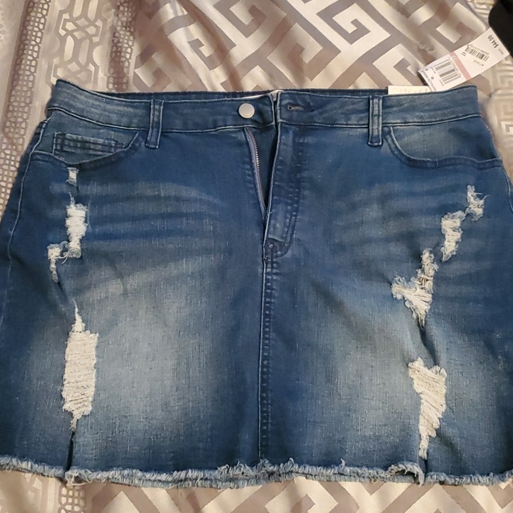 NWT Distressed jean mini skirt